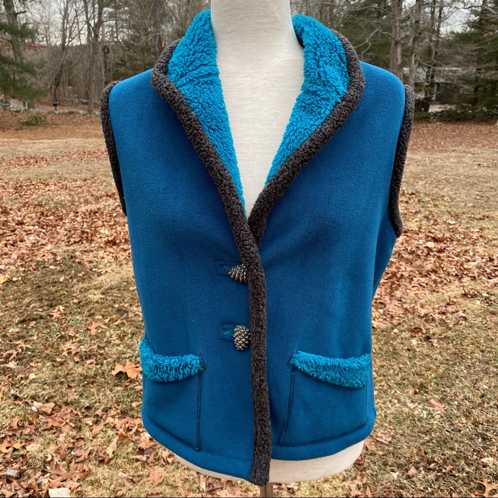HEATHER REID JACKET COAT VEST BLUE GRAY FLEECE USA HANDMADE HAND DYED SIZE S